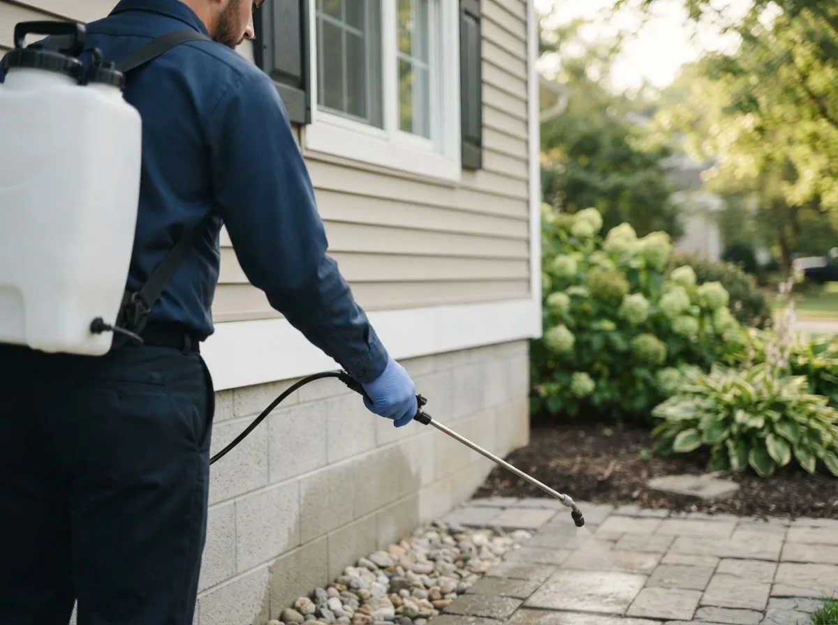 Pest control technician inspecting a home in Benjamin, TX